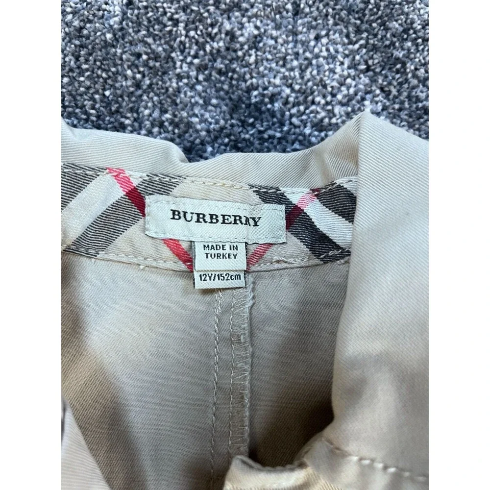 Burberry Girls Beige Pleated Dress With Belt &‎ Check Cuffs 12Y